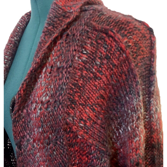 Prana Chunky Wrap Open Front Circle Cardigan Sweater Wool Blend Burgundy Small - Picture 5 of 10